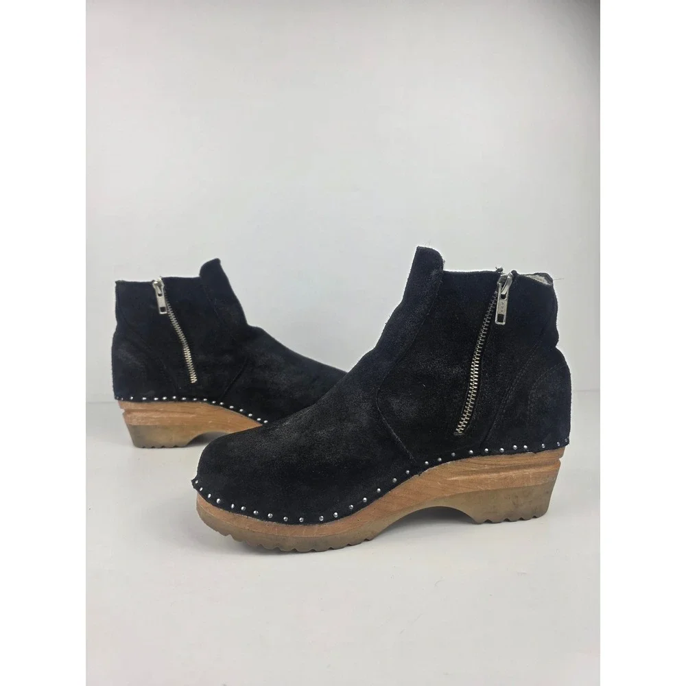 Troentorp Bastad Black Suede Shearling Lined Women's Ankle Boors Size EU 38- US8